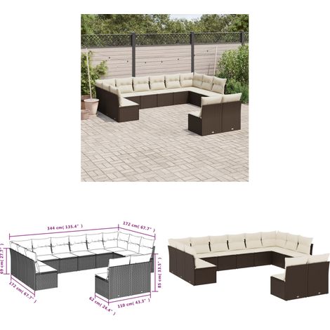 12-tlg. Garten-Sofagarnitur mit Kissen Braun Poly Rattan - Gartensortiment - Gartenmöbelset - Rattan Möbel - Polyethylen Furniture - Lounge Set - Home & Living (1/3)