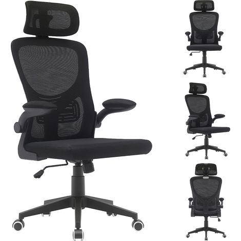 Sedia da Ufficio con Tessuto Traspirante Nero Poltrona da Scrivania Girevole (1/5)
