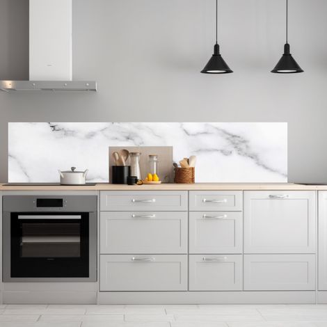 Lupia Pannello Paraschizzi Schienale Cucina con decorazione stampata, MARMO WHITE, in Alluminio composito, Facile da applicare, Lavabile Ignifugo Resistente all'Acqua 260xH62,5 cm (1/4)
