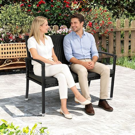 TolleTour 2-Sitzer Gartenbank Schwarz mit 5 cm Sitzkissen und Stahlrahmen für Garten Balkon (1/5)