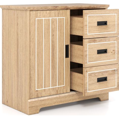 COSTWAY Farmhouse Sideboard Buffet Cabinet Kitchen Storage Cabinet-Oak (1/5)