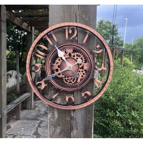 Grande horloge de jardin rtro - Rsistante aux intempries - Horloge de salle de bain - Dcoration vintage - Sans tic-tac YYV (1/4)