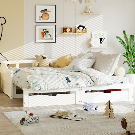 Sureh – Canapé-lit 2 places 90x200 cm avec lit gigogne – Bois massif scandinave – Tiroirs de rangement intégrés – Assemblage rapide en moins de 60 minutes