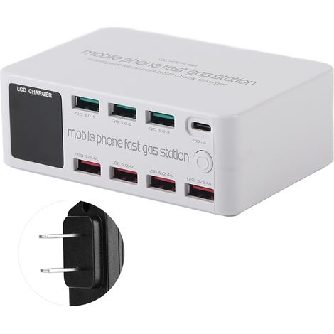 Station de charge USB multifonction 8 en 1, prise intelligente murale 100W max, 100-240V, support mural (1/5)