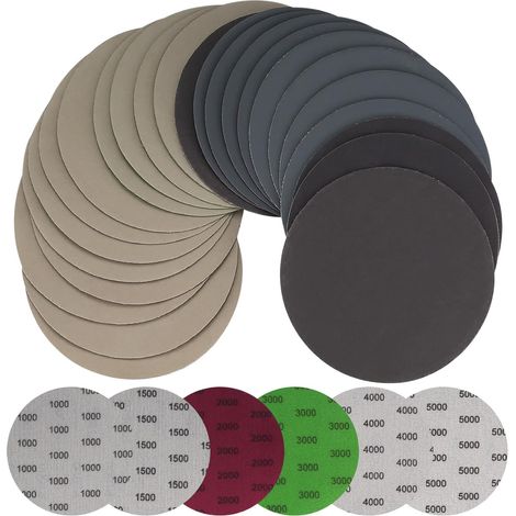 Tinor – Lot de 30 disques abrasifs ronds 125mm – Grain 1000/1500/2000/3000/4000/5000 – Pour ponçage métal et bois – Design Velcro pour ponceuse orbitale