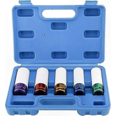Jeu de 5 embouts de clé à chocs pour jantes de roues, parois fines, tailles 15/17/19/21/22 mm, accessoires de démontage de pneus, outils de mécanicien. (1/5)