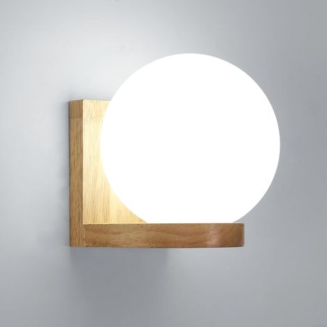 1 Applique Murale Bois, Verre E27, Design Vintage, Intérieur Salon Chambre