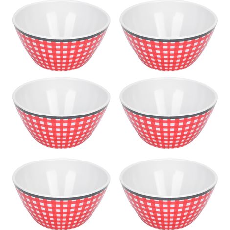 12 Pièces Bols à Salade, Fruits, Soupe - Vaisselle pour Maison et Restaurant - Motif Quadrillage Rouge
