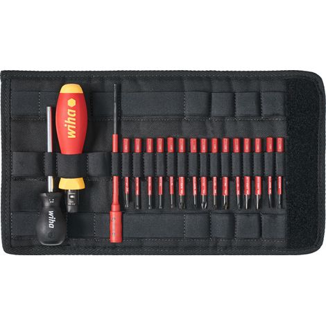 Wiha Set di giravite dinamometrici TorqueVario®-S electric 0,8-5,0 Nm assortiti 19 pz. campo di coppia meccanica a regolazione variabile con borsa pieghevole (36791)