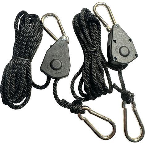 Cordes À Cliquet Réglable - 3,2 mm - Avec Mousquetons En Acier Inoxydable - Pour Suspension De Lampes Plantes Et Équipements - Lot De 4 (1/5)