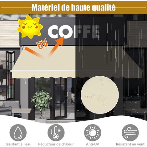 GOPLUS Store Banne Retractable, Auvent d'Abri Manuel en Aluminium et Tissu Resistant aux UV et a l'eau avec Manivelle et Angle Reglable 5-35°pour Balcon, Fenetre, Terrasse (300X250CM, Beige) (1/4)