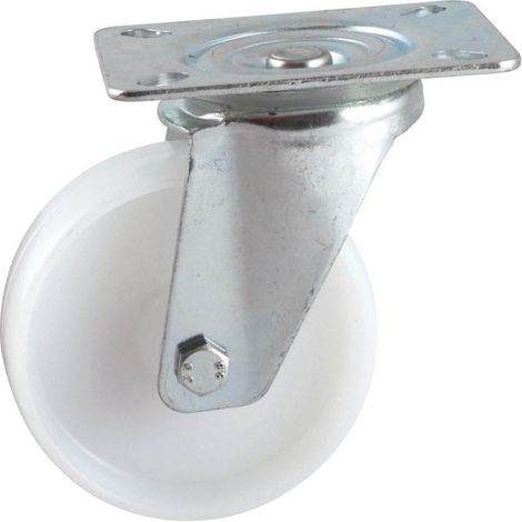 ROULETTE POLYAMIDE BLANC PIVOTANTE À PLATINE D125MM - AVL - 590833O