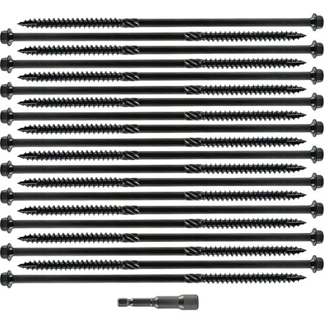 Lot de 20 vis à tête plate - Vis à bois hexagonales - 6,3 x 200 mm - Vis autotaraudeuses - Vis à forage hexagonal - Vis à chevrons pour constructions de toit, vis de construction (6,3 x 200 mm) (1/5)