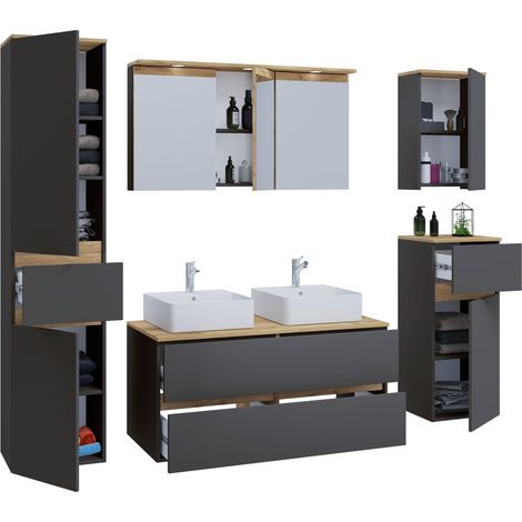 VCM - Ensemble de meubles de salle de bains avec lavabo Cosila-I 111 H. 165 x B. 111 x T. 51 cm