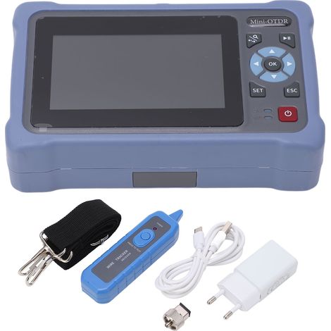 Réflectomètre optique temporel (OTDR) 12 en 1 avec mesure de la longueur de fibre et du point de rupture, écran tactile de 4,3 pouces, 110-240 V, prise européenne (1/5)