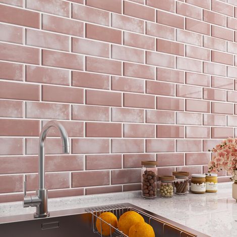 Credence Adhesive pour Cuisine Rose 18 Pièces Carrelage Adhesif Mural Salle de Bain Imperméable 30.5cm x 30.5cm Vinyle Crédence Adhésive Cuisine Rose Murale Stickers Carrelage Décoratif (1/5)