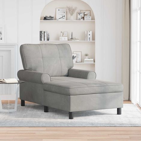 vidaXL Chaise longue avec coussin Gris clair 91 x 157 x 91 cm Velours