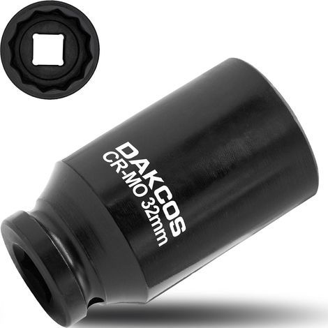 x 32mm 12-point impact socket, Cr-Mo steel, 78mm depth, for universal joint nuts (1/4)