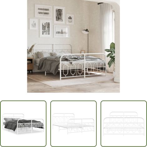 vidaXL Lit métallique - Cadre de lit métal sans matelas et pied de lit blanc 140x200 cm (1/5)