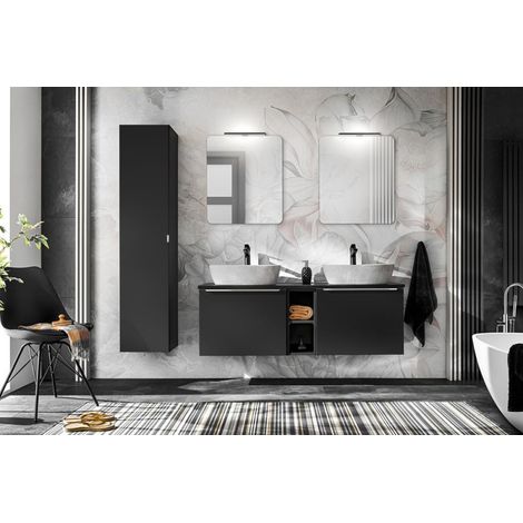 Ensemble complet avec meuble double vasque + 5 éléments - 140 cm - Rosario Black - Livraison gratuite
