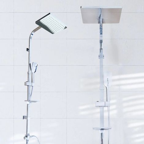Miscelatore per Vasca da Bagno con Soffione a Colonna, Design Elegante Cromato con Soffione Quadrato