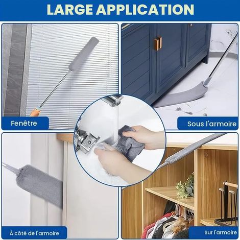 Aspirateur de Poussière Rétractable avec 2 Chiffons en Microfibre et Long Manche de 152 cm (1/5)