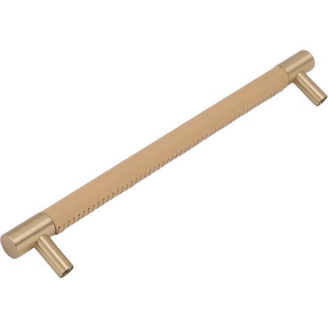 Poignée de porte de meuble, entraxe de 224 mm, cuir et laiton, style luxueux, beige, pour armoire et tiroir.