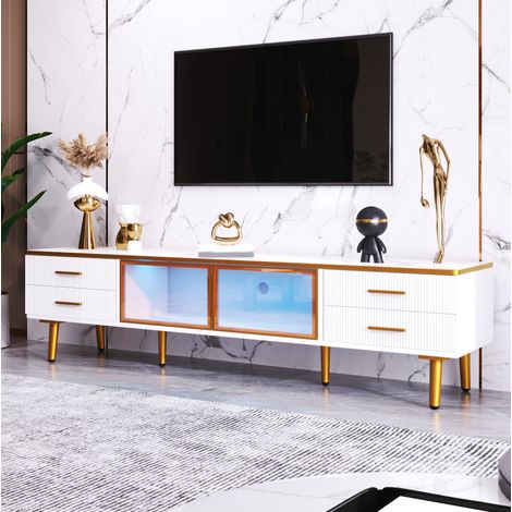 Mueble TV blanco con LED y gran almacenaje de salón OKMYHOME (1/5)