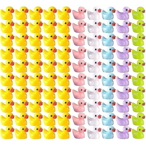 Set de 100 patitos decorativos con forma realista, de resina duradera. Patitos adorables para Navidad, fiestas de cumpleaños y el Día del Niño. (1/5)