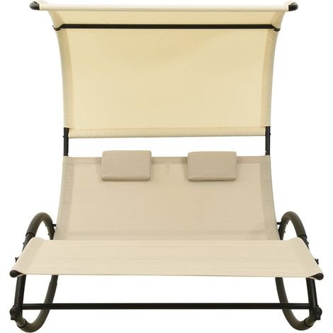 Maison Exclusive - Lettino Prendisole Doppio con Baldacchino in Textilene Crema