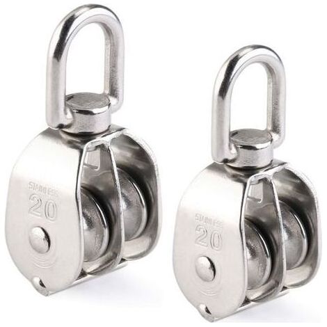 Poulie double 2pcs inox 304 pivotante – Charge maximale 500kg – Diamètre de corde 12mm – Rotation 360° pour levage efficace (1/5)