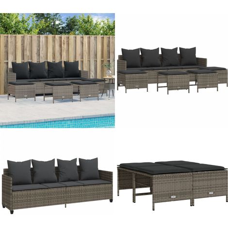 5-tlg. Garten-Sofagarnitur mit Kissen Grau Poly Rattan - Gartenmöbel - Sofagarnitur - Outdoor Möbel - Rattan Gartenmöbel - PE-Rattan - Home & Living (1/5)