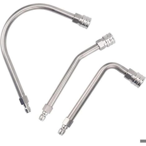Tige D'Extension Pour Nettoyeur Haute Pression - Acier Inoxydable - Angles Multiples 30° 90° 120° - Pour Gouttières Et Zones Difficiles D'Accès - Lot De 3 (1/5)
