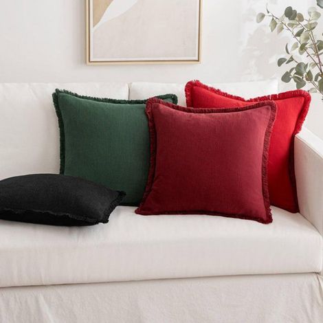 Lot De 2 Housses De Coussin En Lin Lavé À Franges, Style Bohème, 50x50 Cm, Noir, Pour Canapé Et Salon (1/4)