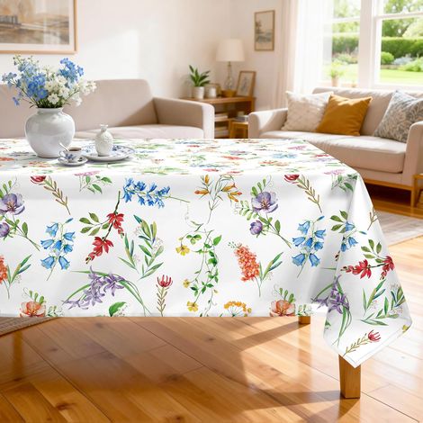 Nappe de Table Fleurs Sauvages Rectangulaire, Nappes Printemps Nappe Anti-Taches Et Lavable pour La Cuisine Manger de Fête Décoration Anniversaire Et Salon (140 x 180 cm) (1/5)