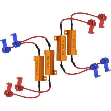 4pcs 50W 8 ohms Résistances de Charge LED Résistance de Charge de Phare Feux de Brouillard Décodeur LED Clignotants Résistance Décodeur Fil (Fix Hyper Flash, Avertissement Cancellor) (1/5)