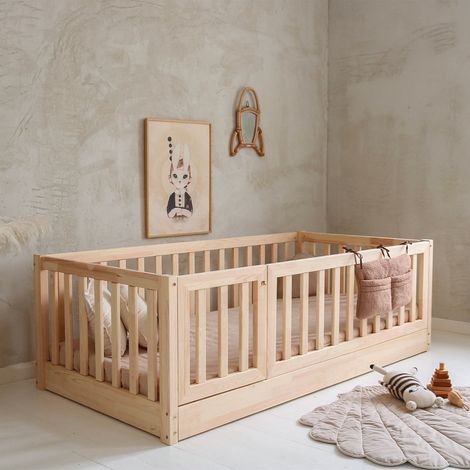 Letto a terra 120x200 ingresso sinistro barriera e rete a doghe incluse Bambino Legno (1/5)