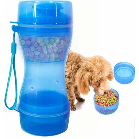 Boîteille d'eau portable 2 en 1 pour chien, distributeur d'eau de nourriture portable, anti-fuite, pour animaux dômestiques, pour promenade, randonnée, voyage-Fei Yu (1/4)