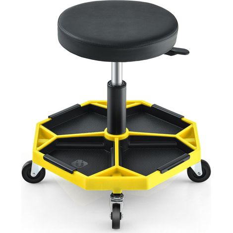 Sgabello da meccanico con rotelle 50,5 x 50,5 x 41-55 cm regolabile seduta ergonomica confortevole design in similpelle gialla 200014177
