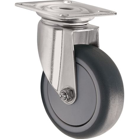 Lenkrolle D.75mm Trgf.75kg m.Platte Gum.grau TECWERK