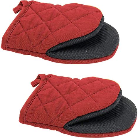 Gants de four monobloc en néoprène anti-dérapant résistant à la chaleur, cuisson, (rouge) - 17,5 cm 13,5 cm (1/2)
