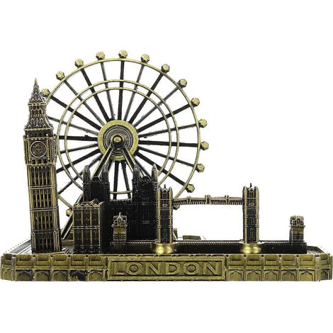 Figurine représentant une scène de Londres, avec le Tower Bridge et l'horloge Big Ben. Ornement-13.5x10x10cm-Olive Green