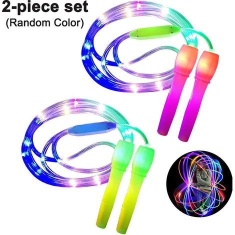 Lot de 2 cordes à sauter LED, longueur ajustable et TROIS modes d'éclairage, idéales pour les enfants, les jeux de lumière et le fitness. (1/4)