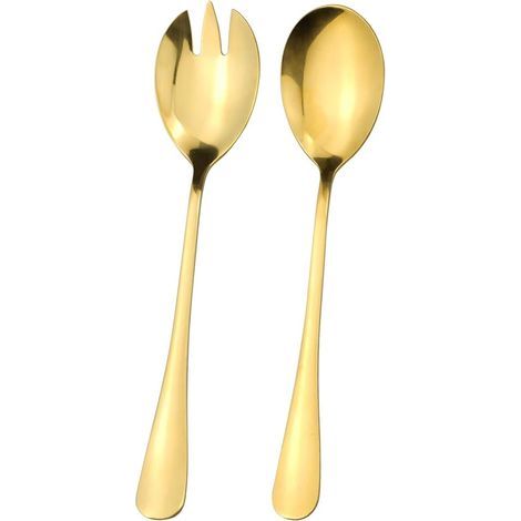 Lot de 2 couverts à salade en acier inoxydable pour restaurant, hôtel, fête, buffet (doré) (1/5)