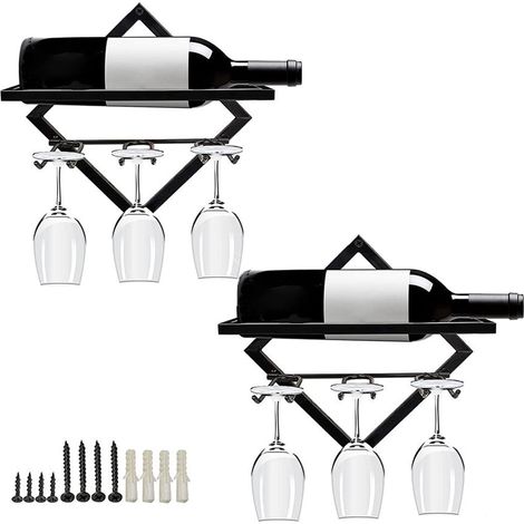 Casier à vin Mural, 2Pcs Porte-Bouteilles de Vin Murals, Rganisateur Verre Suspendu en Métal pour la Cuisine, la Salle à Manger et Le Bar, Accessoires pour pub à Domicile (1/5)