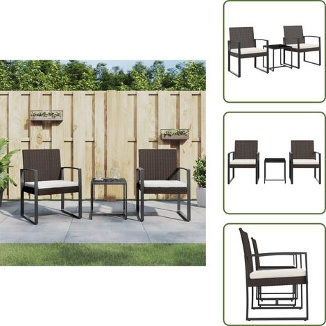 Ensemble à manger de jardin avec coussins 3 pcs marron rotin PP - Ensemble Jardin - Salon De Jardin - Meuble De Jardin - Table De Jardin - Chaises De Jardin (1/5)