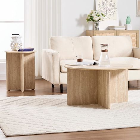 Wahson 2er Set Couchtisch aus Holz, Rund Wohnzimmertisch Beistelltisch Sofatisch für Wohnzimmer, Beige (1/5)