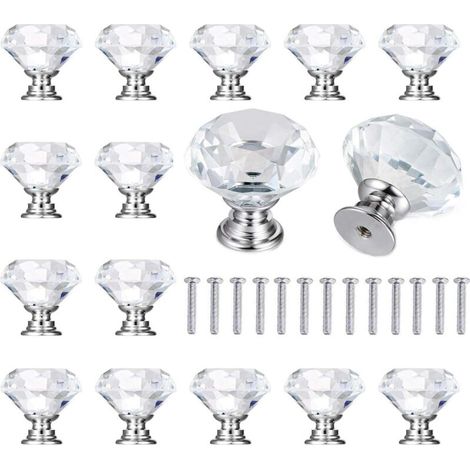 15 Stück Diamant-Schrankknöpfe, transparente Kristallgriffe für Schubladen und Schränke
