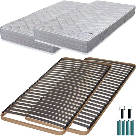 Matelas mousse + Sommier métal C224 2x90x190 Maryland - Hauteur 20 cm - Soutien ferme (1/5)