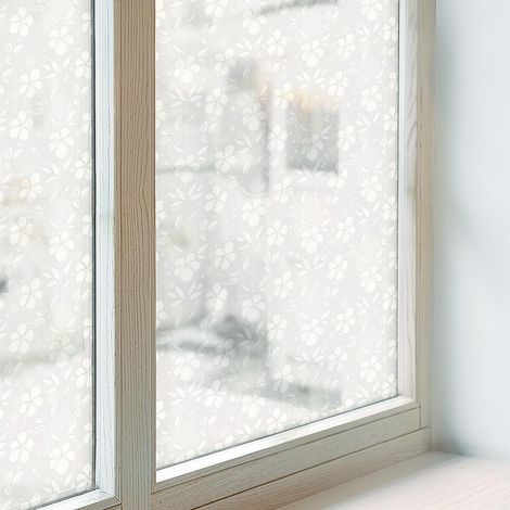 Fensterfolie 100x100 cm PVC Sichtschutz Fenster Dekorativ Dekorfolie Blickdicht Selbstklebend Folie für Badezimmer Schlafzimmer Milchglas Zarte Blüten